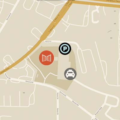 map of area with icons showing parking and rideshare